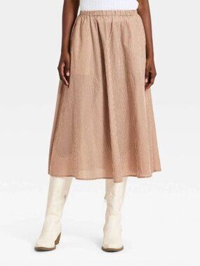 a new day Pull-On Midi Skirt Gingham Midi Skirt Brown & White Small